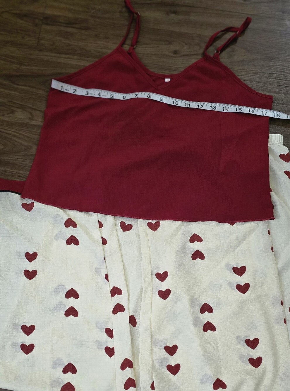 Color Block Heart Print V-Neck Cami & Pants Pajama Set wine red M - Picture 8 of 13
